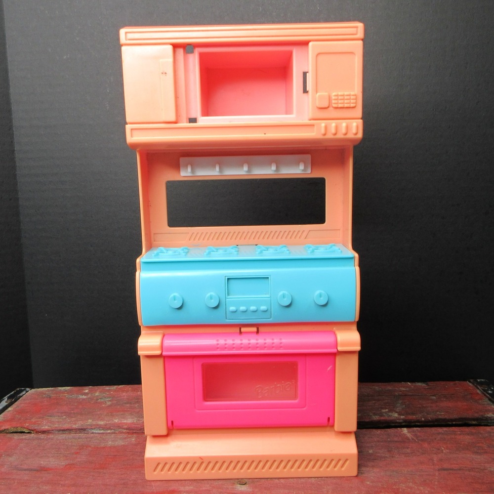 Vintage Barbie Doll Kitchen Playset Oven Stove Microwave Pink Aqua Peach Retro